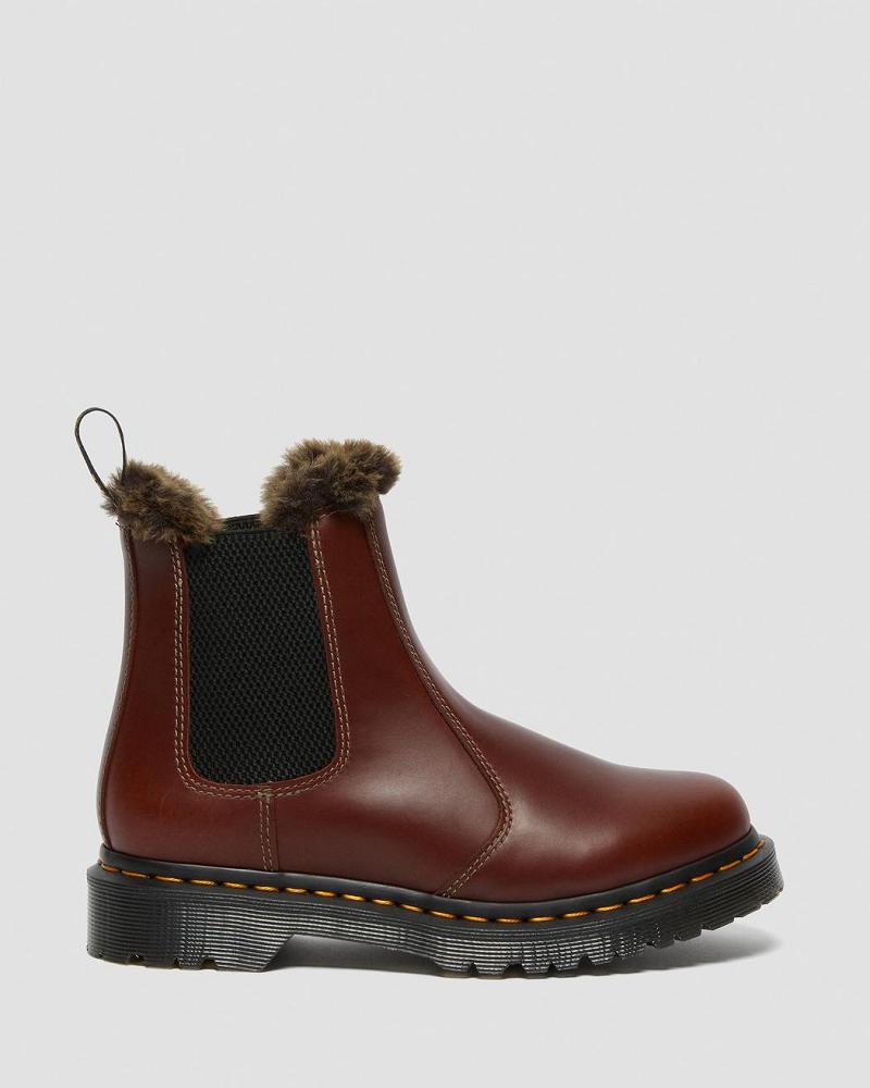 Brown Women's Dr Martens 2976 Leonore Faux Fur Lined Chelsea Boots | CA 109ILH